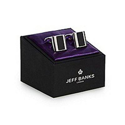 Black enamel insert cufflinks in a gift box